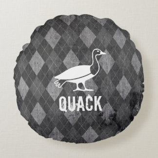 Duck Pictogram on Black Argyle Grunge Round Cushion