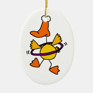 Duck Playing with Purple Hula Hoop Cartoon Ceramic Ornament