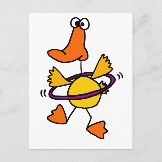 Duck Playing with Purple Hula Hoop Cartoon Postcard (Front)