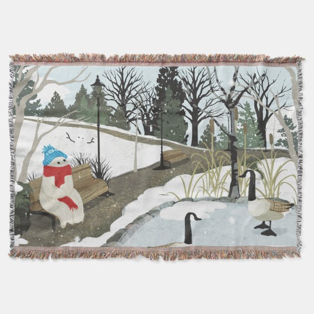Duck Pond - Winter Throw Blanket (Front)