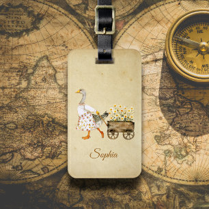 Duck Pulling Flower Cart Luggage Tag