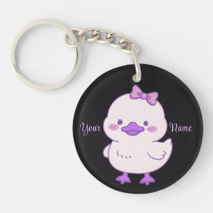 Duck Purple Bow Cute Kawaii Black Custom Key Ring