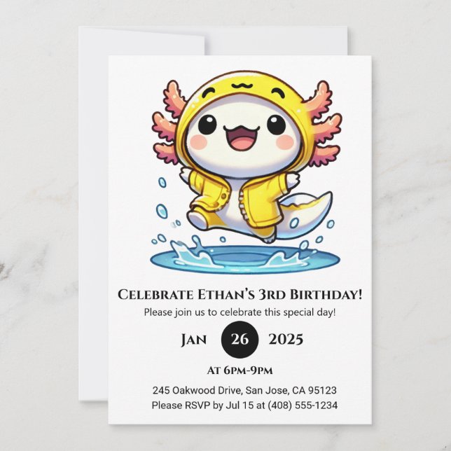 Duck Raincoat Axolotl Birthday Invitation (Front)