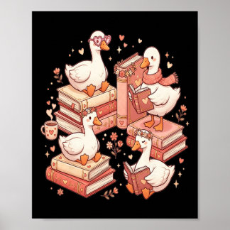 Duck Reading Books Librarian Valentine Teacher Val Poster