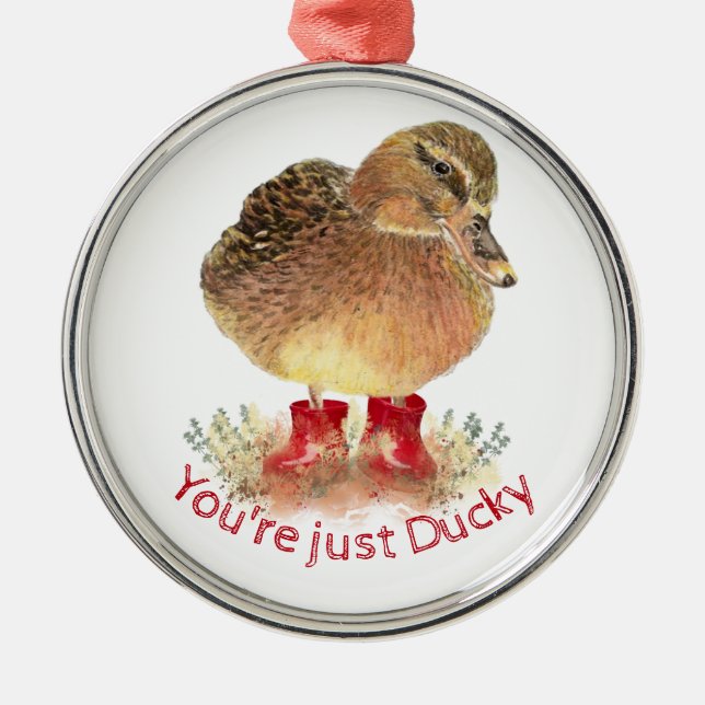  Duck Red Rubber Boots You're just Ducky Metal Ornament (Front)