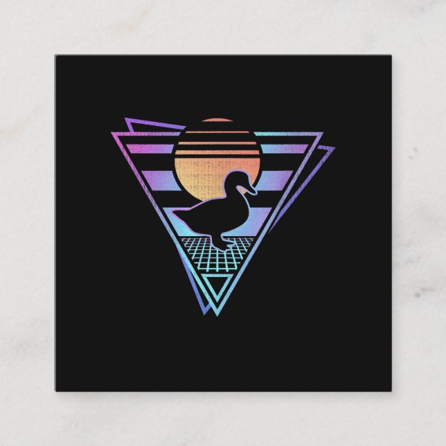 Duck Retro 80s EDM Synthwave Gift T-Shirt Square Business Card (Front)
