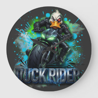 Duck Rider 3D Cyber Duck Motorcycle T-Shirt Large Clock