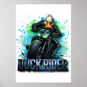 Duck Rider 3D Cyber Duck Motorcycle T-Shirt Poster