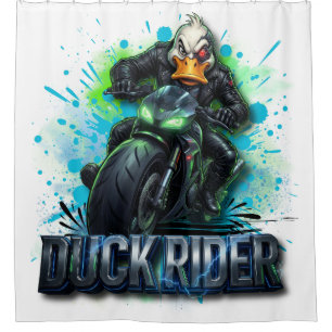 Duck Rider 3D Cyber Duck Motorcycle T-Shirt Shower Curtain