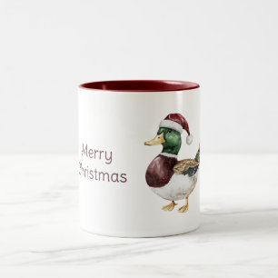 Duck Santa Hat Christmas Two-Tone Coffee Mug