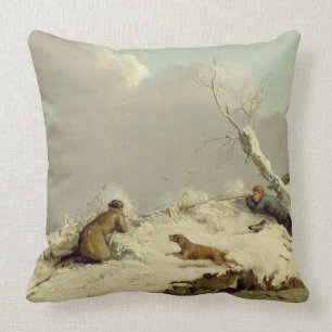 Duck Shooting in Winter (oil on canvas) Cushion