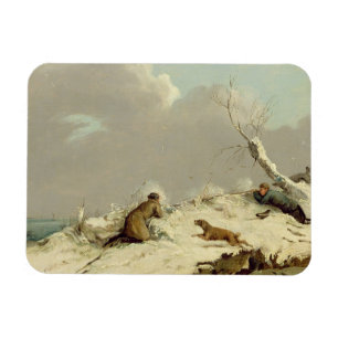 Duck Shooting in Winter (oil on canvas) Magnet