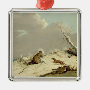 Duck Shooting in Winter (oil on canvas) Metal Ornament
