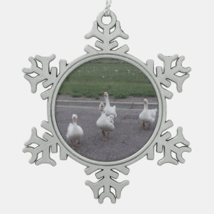 Duck snowflake pewter christmas ornament
