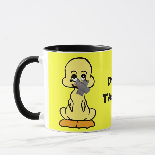 DUCK TAPED! yellow duck ringer ceramic mug (Left)