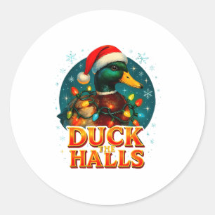 Duck The Halls Funny Christmas Lights Hunting Seas Classic Round Sticker
