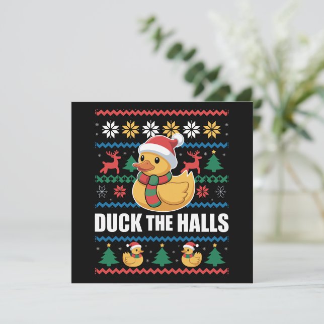Duck The Halls Ugly Christmas Funny Santa Claus  Holiday Card (Standing Front)