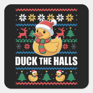 Duck The Halls Ugly Christmas Funny Santa Claus Square Sticker