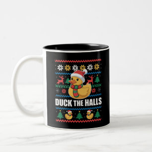 Duck The Halls Ugly Christmas Funny Santa Claus Two-Tone Coffee Mug