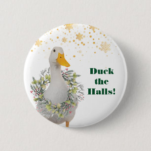 Duck the Halls White Christmas Duck 6 Cm Round Badge