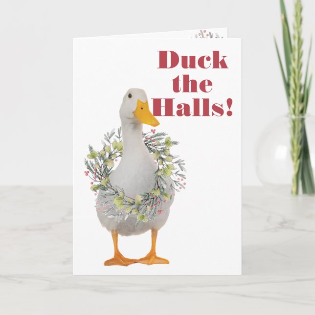 Duck the Halls White Duck Christmas Card (Front)