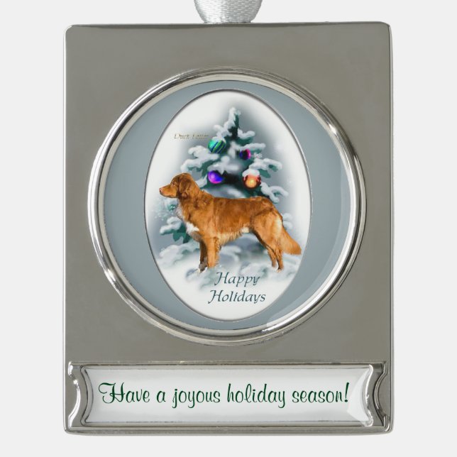 Duck Toller Personalised Christmas Silver Plated Banner Ornament (Front)