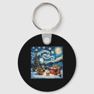 Duck Van Gogh Style Starry Night Christmas Winter Key Ring