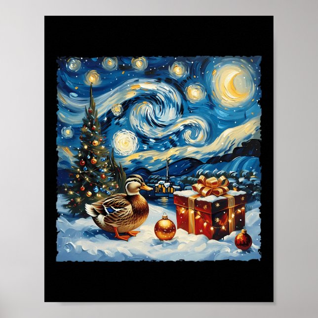 Duck Van Gogh Style Starry Night Christmas Winter  Poster (Front)