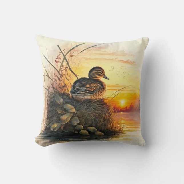 Duck Watching The Sunset Cushion (Front)