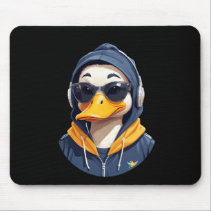 Duck Wearing Hoodie Funny Cool Animal Character Mouse Pad