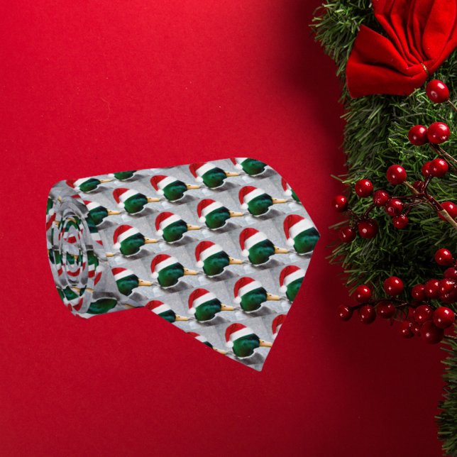Duck Wearing Red Santa Hat Pattern Holiday Tie (In Situ Holiday)