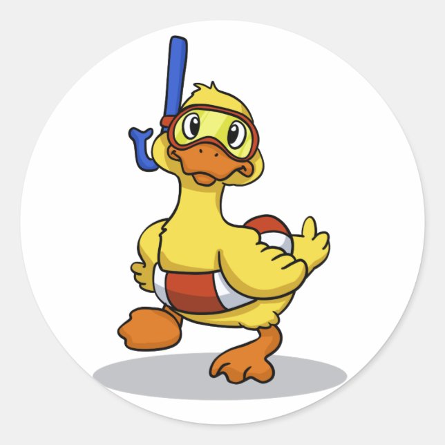 Duck wearing snorkelling mask | choose back colour classic round sticker (Front)