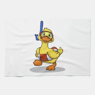 Duck wearing snorkelling mask choose back colour tea towel