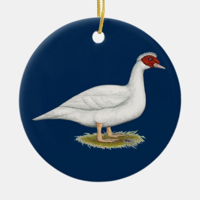 Duck White Muscovy Ceramic Tree Decoration (Front)