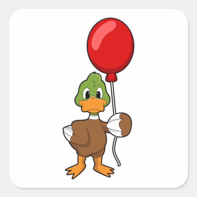 Duck with Balloon Square Sticker (Front)