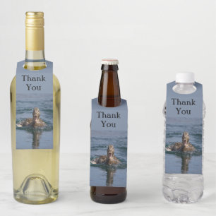 Duck with beak open bottle tag