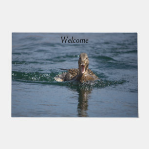 Duck with beak open doormat