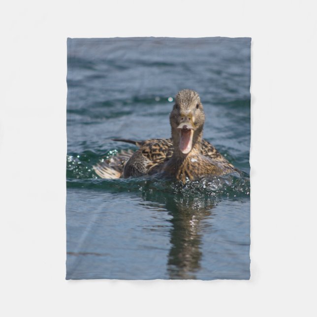 Duck with beak open  fleece blanket (Front)