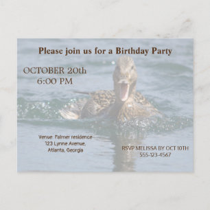Duck with beak open invitation postcard