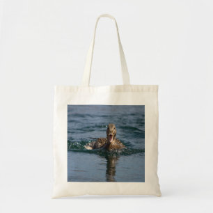 Duck with beak open tote bag