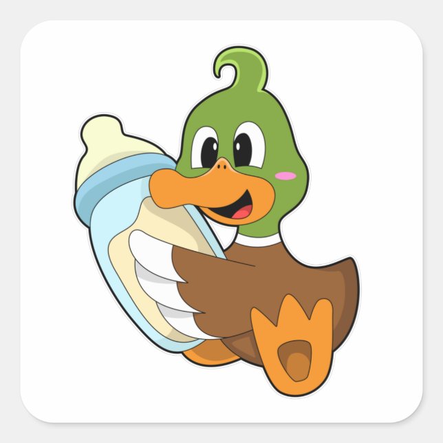 Duck with Bottle of Milk Square Sticker (Front)