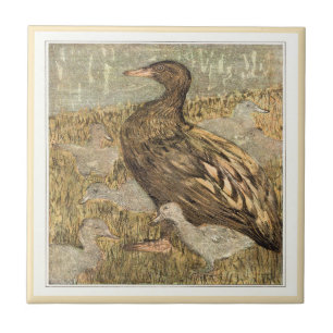 Duck with Chicks Water's Edge Dutch Victorian Art Ceramic Tile