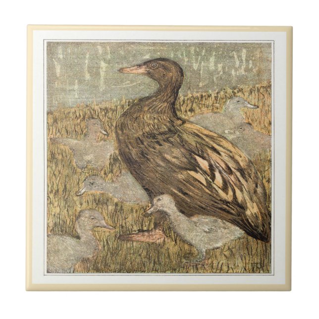 Duck with Chicks Water's Edge Dutch Victorian Art Ceramic Tile (Front)