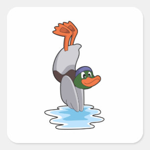 Duck with Handstand in Water.PNG Square Sticker