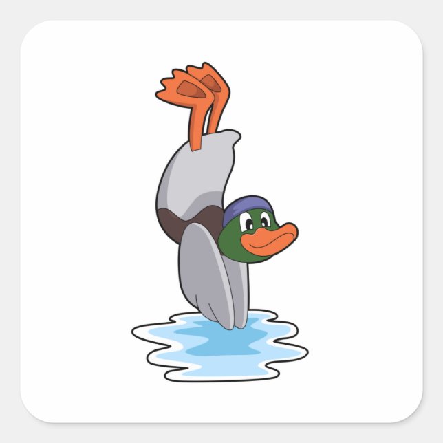Duck with Handstand in Water.PNG Square Sticker (Front)