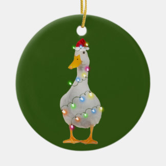 Duck With Hat Lights Christmas Ceramic Ornament