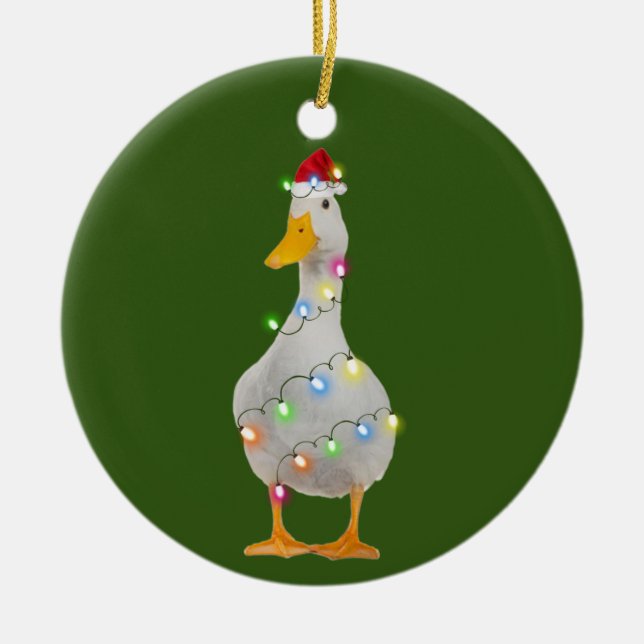 Duck With Hat Lights Christmas Ceramic Ornament (Front)