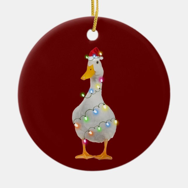 Duck With Hat Scaft Christmas Ceramic Ornament (Front)