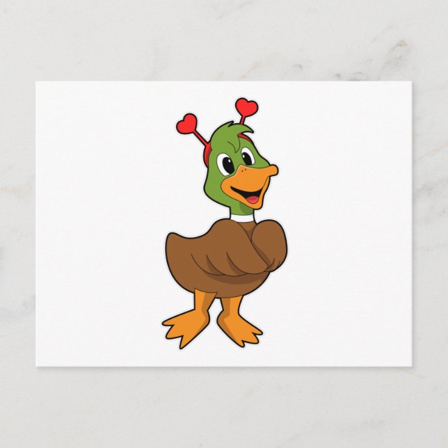 Duck with Heart Headband Postcard (Front)