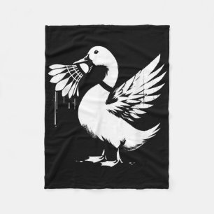 Duck With Shuttle - Funny Graphic Badminton Lover  Fleece Blanket